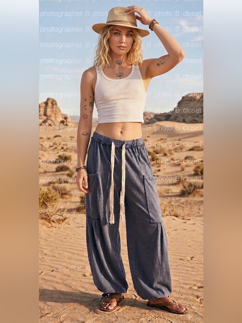 RoseSeek Women's Baggy Boho Harem Pants Wide Leg Sweatpants style with Pockets